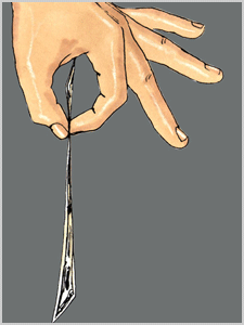 Holding a dollar bill between two fingers